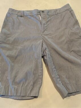 Lauren Ralph Lauren Navy and White Pinstripe Flat-Front Shorts